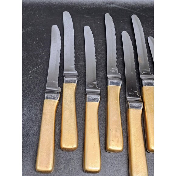Lot Of 14 Walco Stainless Steel  9" Knives With Gold Handles Vintage MCM Glam - Picture 2 of 9
